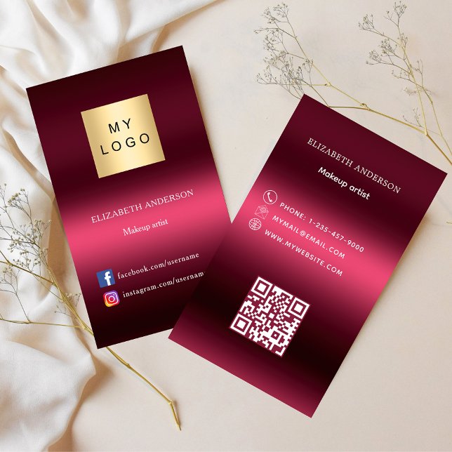 Tarjeta De Visita Logo rosa de Borgoña Código Qr prima en medios soc (Subido por el creador)
