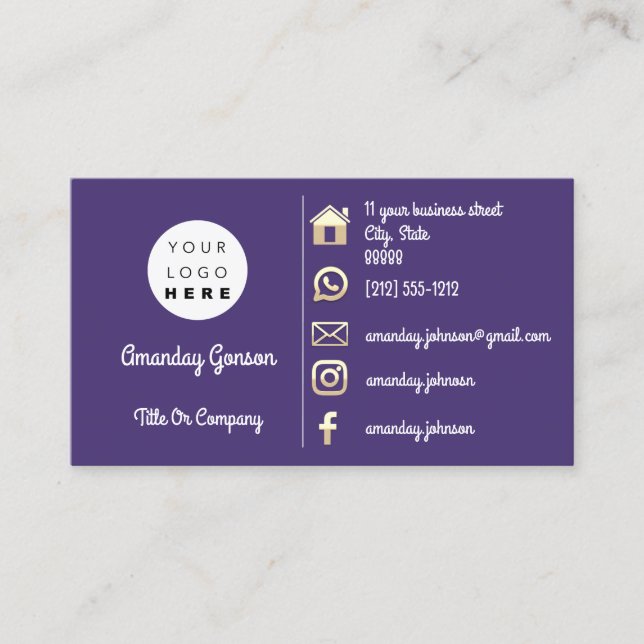 Tarjeta De Visita Logo Social Media Gold QR Code Blue Navy Gold (Anverso)