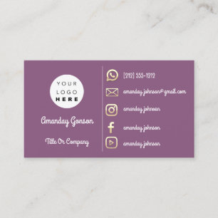 Tarjeta De Visita Logo Social Media Gold QR Code Gold Purple