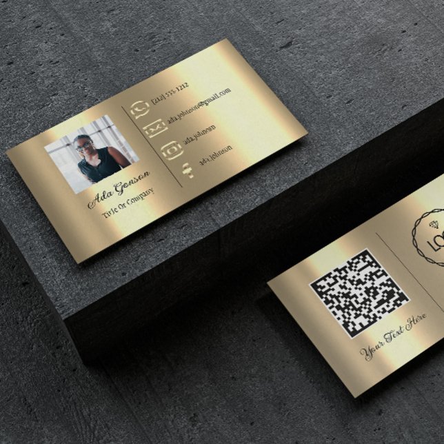 Tarjeta De Visita Logo Social Media QR Código Personalizado de fotog (Logo Social Media QR Code Photo Custom Elegant Business Card)