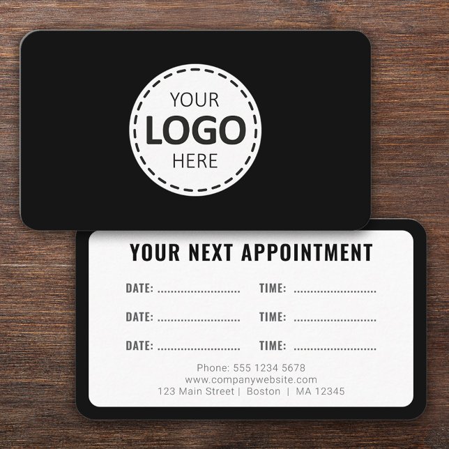 Tarjeta De Visita Logo Upload Modern Simple Appointment Black (Subido por el creador)