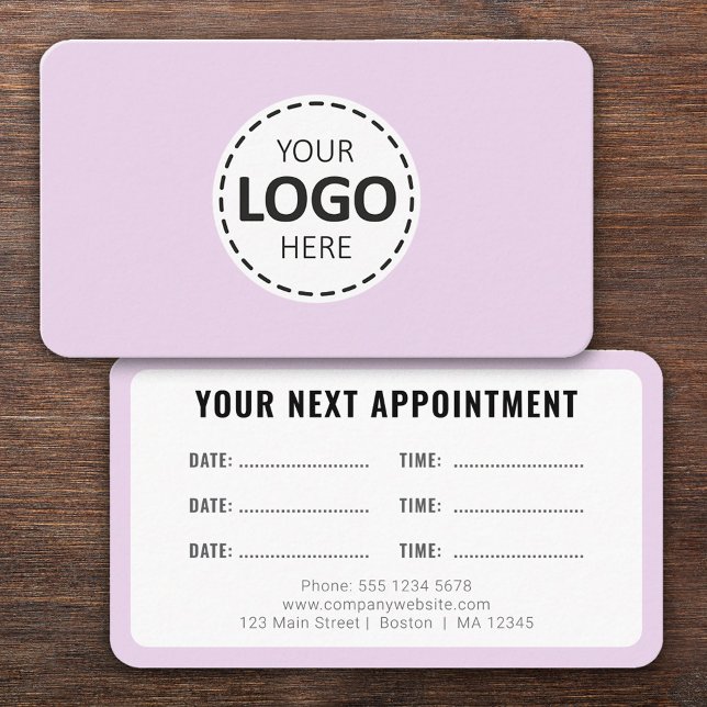 Tarjeta De Visita Logo Upload Modern Simple Appointment Lavender (Subido por el creador)