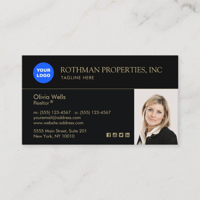 Tarjeta De Visita Logo y foto de Black Real Estate Add (Anverso)