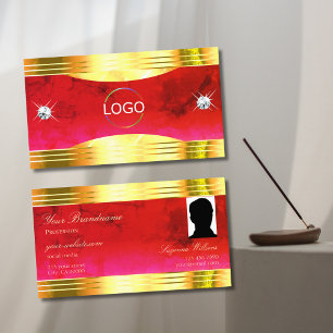 Tarjeta De Visita Logo y foto de la frontera dorada brillante de már