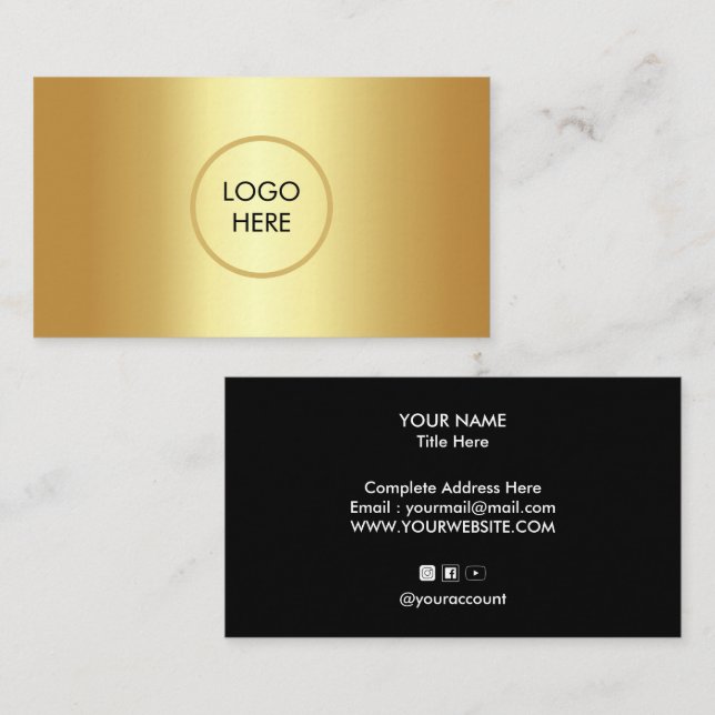 Tarjeta De Visita Logo y texto del personalizable de fondo dorado (Anverso / Reverso)