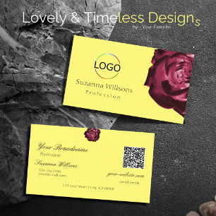 Tarjeta De Visita Logotipo amarillo liso y código QR del vino tinto 