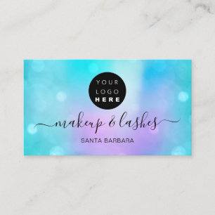 Tarjeta De Visita Logotipo azul holográfico Lash uñas de maquillaj