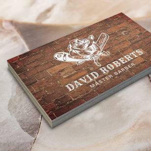 Tarjeta De Visita Logotipo Barber Razor y Rosa Barbershop Pelo Rojo 