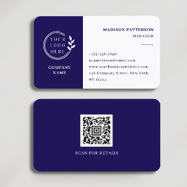 Tarjeta De Visita Logotipo blanco oscuro Código QR Minimalista moder