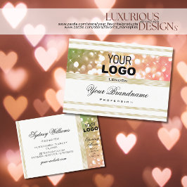 Tarjeta De Visita Logotipo blanco y dorado del Purpurina rosa verde 