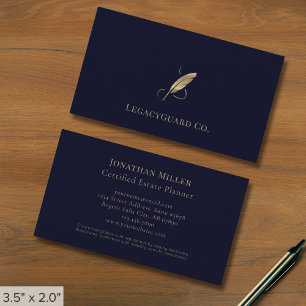 Tarjeta De Visita Logotipo Blue Professional Luxury Gold Quill