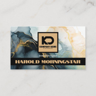 Tarjeta De Visita Logotipo BOLD Azul Oscuro Oro Tinta Fluida QR 