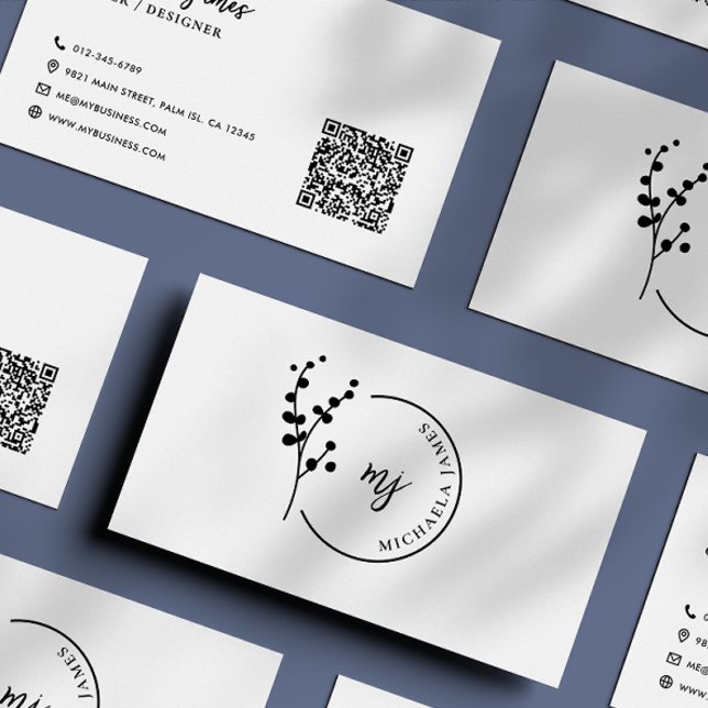 Tarjeta De Visita Logotipo botánico moderno Elegante Script Código Q (Subido por el creador)