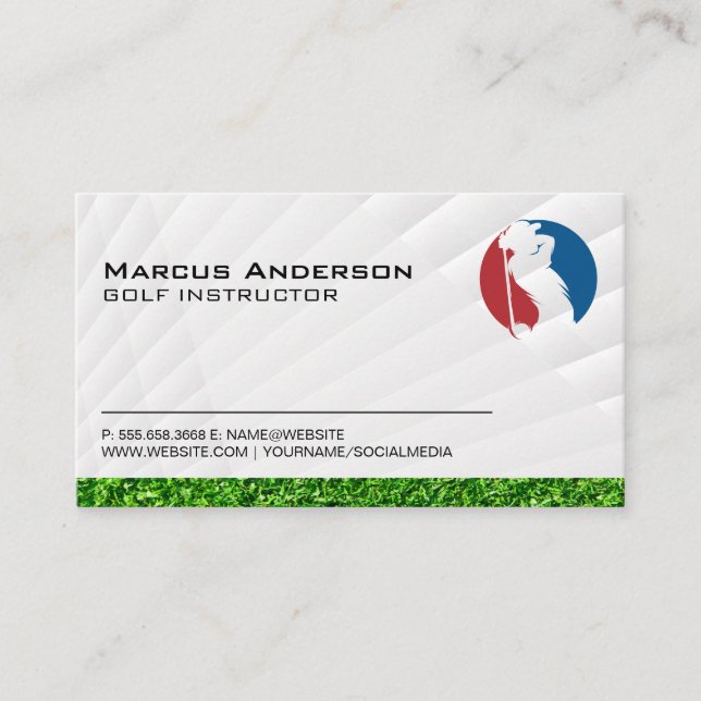 Tarjeta De Visita Logotipo clásico de Golfer Swing | Césped (Anverso)