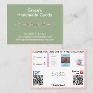 Tarjeta De Visita Logotipo Código QR Fotos Sage Pink 3.5 x 2.5
