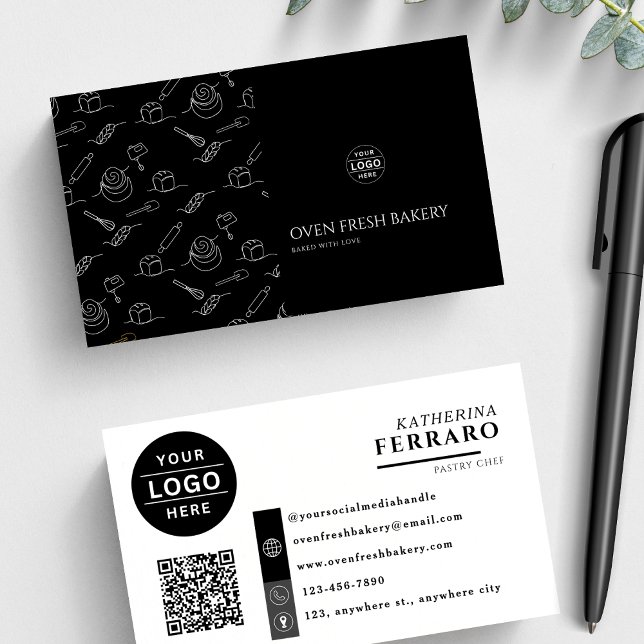Tarjeta De Visita Logotipo Código QR Panadería Blanca Negra (Subido por el creador)