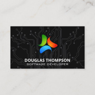 Tarjeta De Visita Logotipo Colorido Circuito Tech Tech de IA