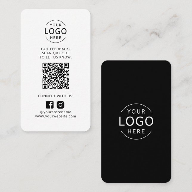 Tarjeta De Visita Logotipo comercial Código QR Comentarios Medios so (Anverso / Reverso)