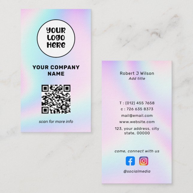 Tarjeta De Visita Logotipo comercial Código QR Medios sociales Holog (Anverso / Reverso)