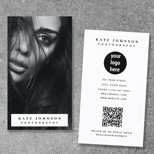 Tarjeta De Visita Logotipo comercial de fotografía vertical fotográf (Full Photo Vertical Photography Business Logo Business Card)