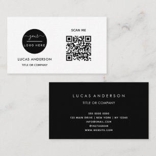 Tarjeta De Visita Logotipo comercial del código QR   Black Modern Pr