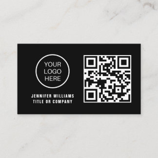 Tarjeta De Visita Logotipo comercial del código QR | Black Modern Pr