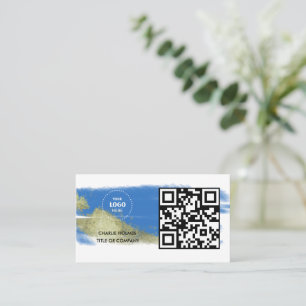 Tarjeta De Visita Logotipo comercial del código QR Black Modern Pr