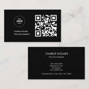 Tarjeta De Visita Logotipo comercial del código QR   Black Modern Pr