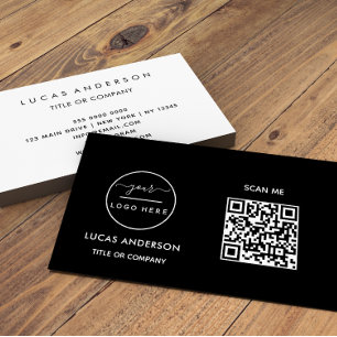 Tarjeta De Visita Logotipo comercial del código QR Black Modern Pr