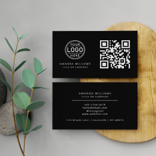 Tarjeta De Visita Logotipo comercial del código QR Black Modern Pr