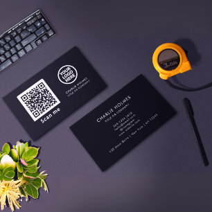 Tarjeta De Visita Logotipo comercial del código QR Black Modern Pr