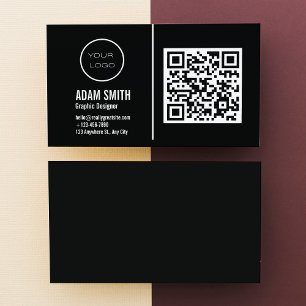 Tarjeta De Visita Logotipo comercial del código QR Black Modern Pr