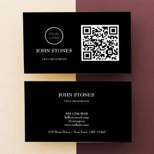 Tarjeta De Visita Logotipo comercial del código QR   Black Modern Pr