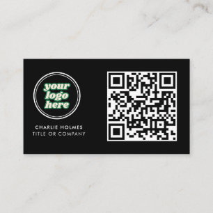 Tarjeta De Visita Logotipo comercial del código QR   Black Modern Pr