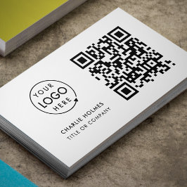 Tarjeta De Visita Logotipo comercial del código QR | Blanco Minimali