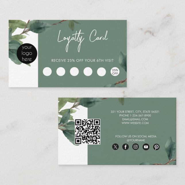 Tarjeta De Visita Logotipo comercial Eucalyptus Lealtad de código QR (Anverso / Reverso)