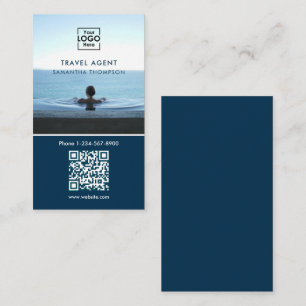 Tarjeta De Visita Logotipo comercial Foto Código QR Azul moderno