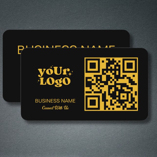 Tarjeta De Visita Logotipo comercial Gold QR Code | Moderno negro (Subido por el creador)