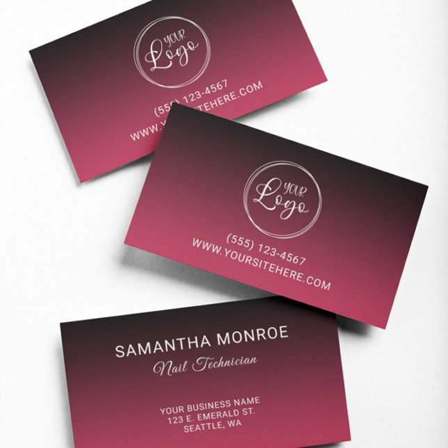 Tarjeta De Visita Logotipo comercial Gradiente rojo magenta negro (Business Logo Black Magenta Red Gradient Business Card)