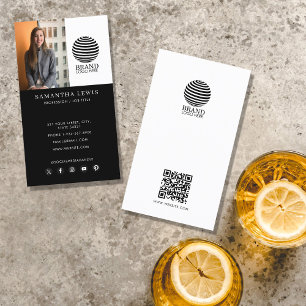 Tarjeta De Visita Logotipo comercial moderno Foto Código QR Medios s