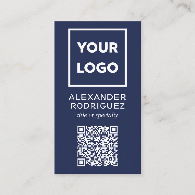 Tarjeta De Visita Logotipo comercial personalizado y código QR Navy  (Anverso)
