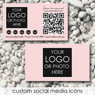 Tarjeta De Visita Logotipo comercial rosado de código QR para medios