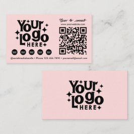 Tarjeta De Visita Logotipo comercial rosado de QR Code Scanable Soci
