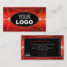 Logotipo con adornos negros rojos ondulados y bril