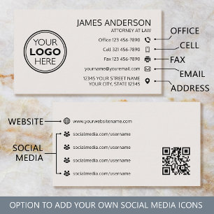 Tarjeta De Visita Logotipo Corporativo Código QR Fax Profesional Bei