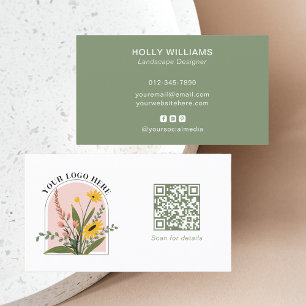 Tarjeta De Visita Logotipo corporativo verde moderno con código QR