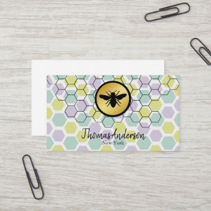 Tarjeta De Visita Logotipo de abeja hexagonal y panal moderno