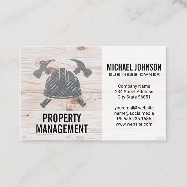 Tarjeta De Visita Logotipo de acero de construcción | Madera (Anverso)