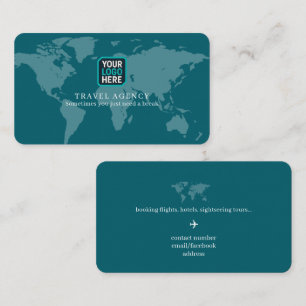 Tarjeta De Visita Logotipo de Agencia de Viajes Mapa Mundial azul