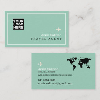 Tarjeta De Visita Logotipo de Agente de Viajes Mapa Mundial Azul